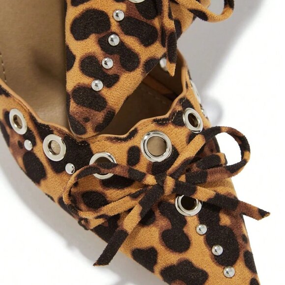 Women's Leopard Trendy High Heeled Kitten Heels Mules - Picture 6 of 6